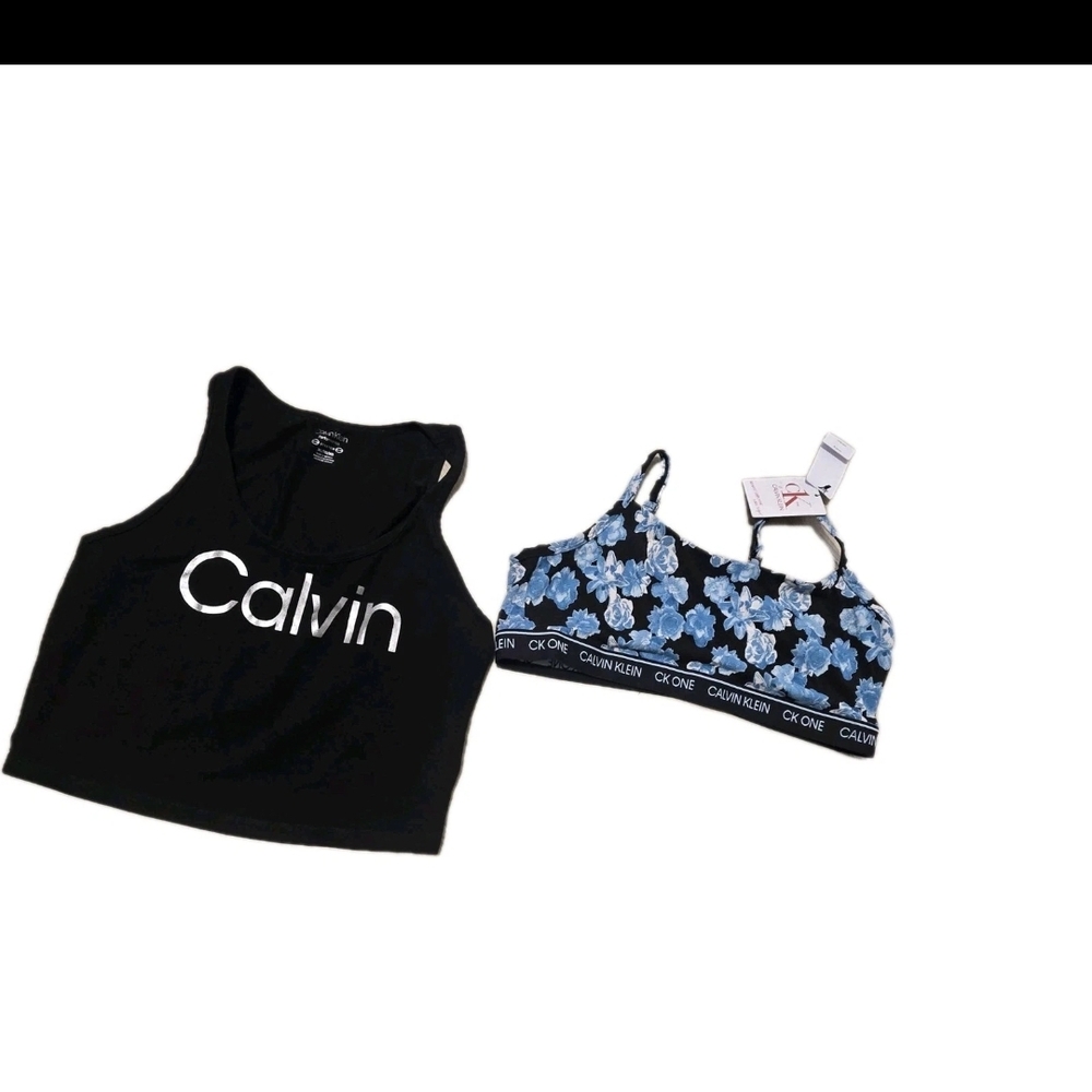 Calvin Klein Black and Blue Floral Bralette and Top